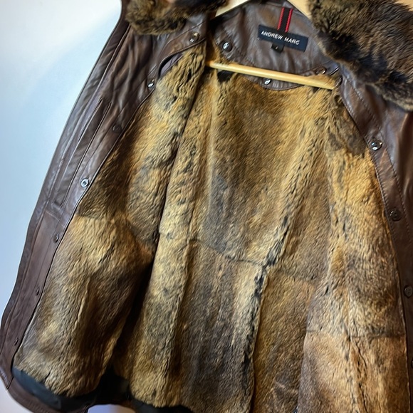 Andrew Marc brown leather fur lined jacket. Only worn a handful of times. - Picture 3 of 11